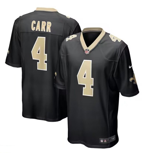 Men's New Orleans Saints #4 Derek Carr Black Stitched Game Jersey